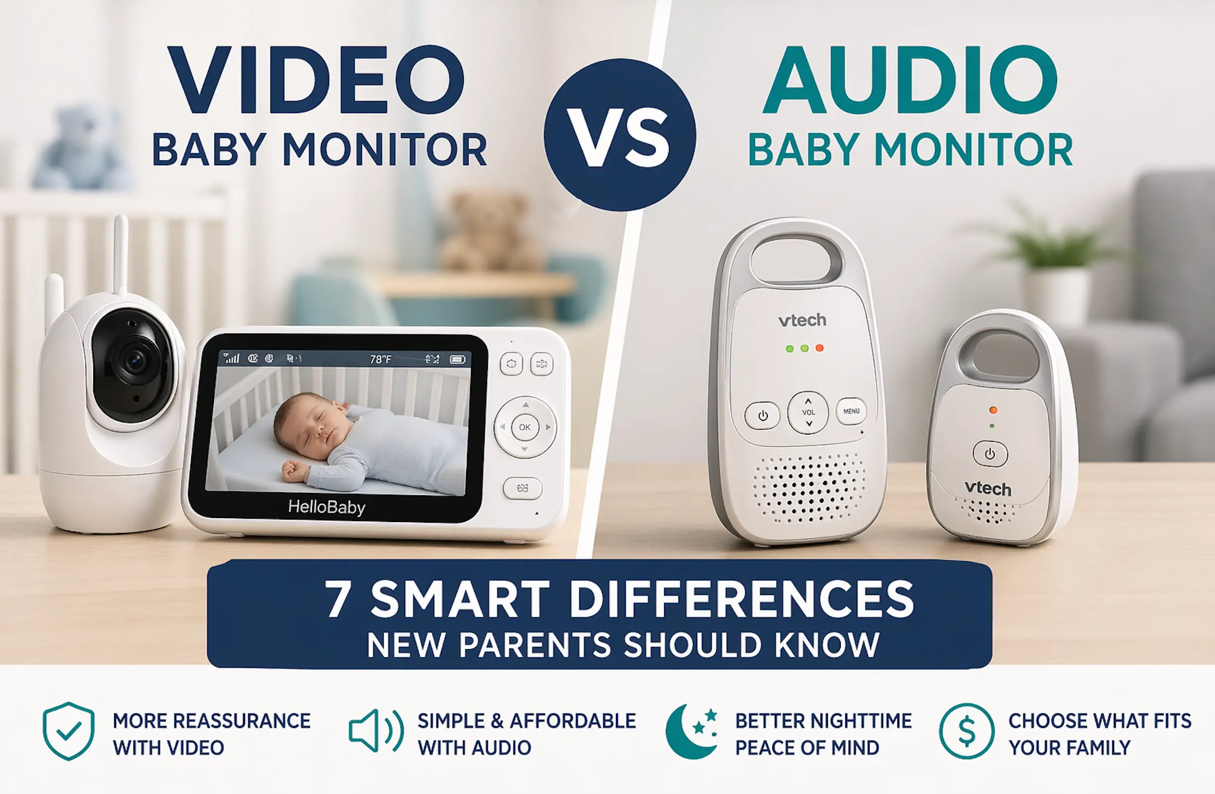 video baby monitor vs audio baby monitor featured image for new parents