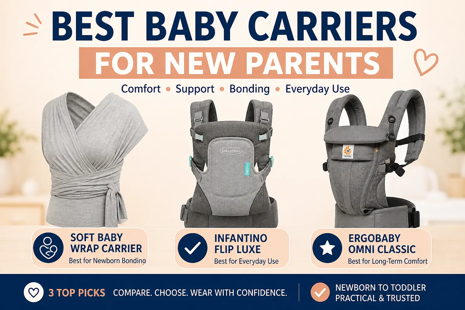 best baby carriers for new parents with soft wrap Infantino Flip Luxe and Ergobaby Omni Classic