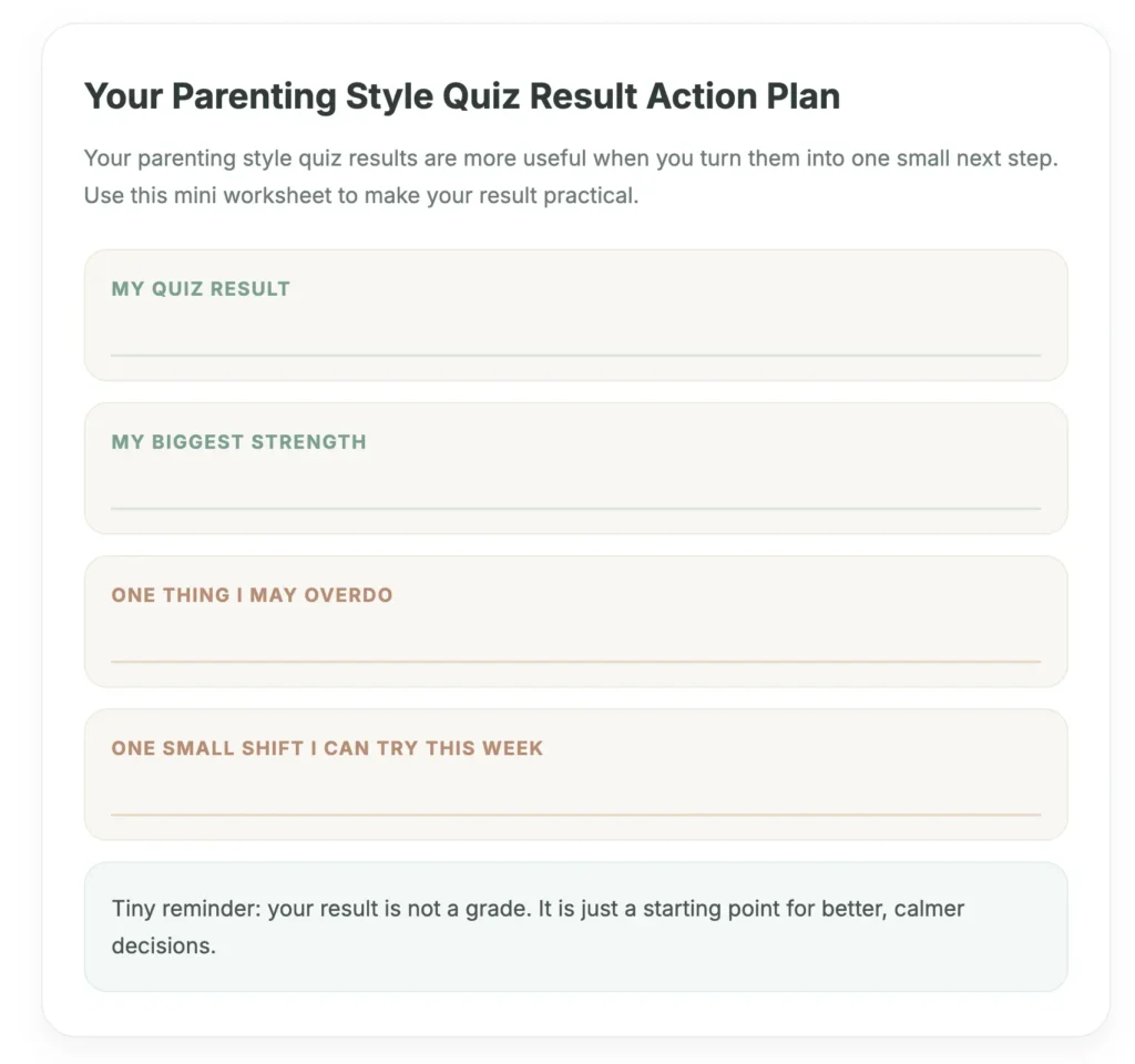 parenting style quiz results action plan worksheet for new parents
