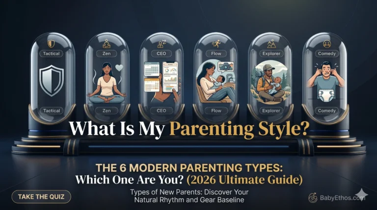 A visual guide showing the 6 modern types of new parents to help you answer what kind of parent will I be before taking the parenting style quiz.