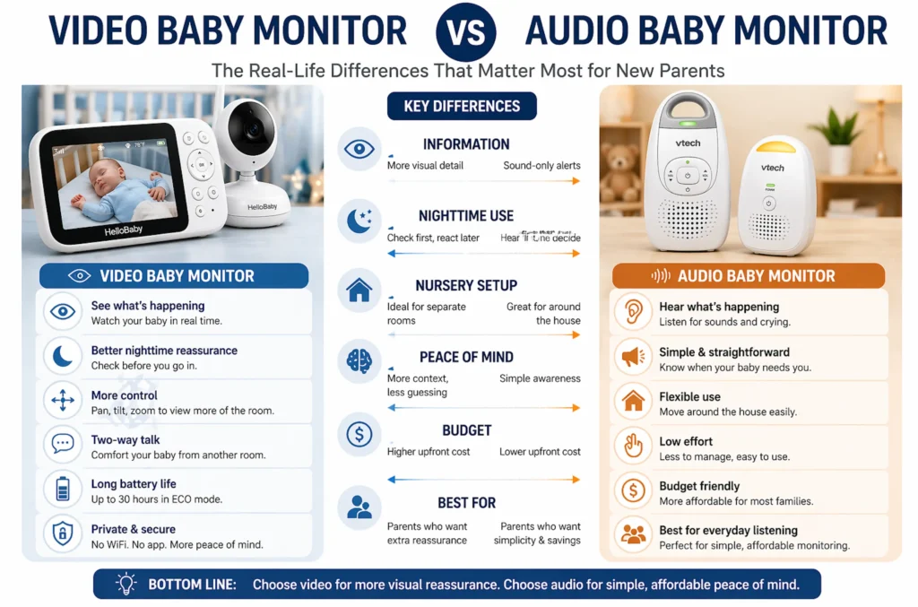 video baby monitor vs audio baby monitor real life differences for parents