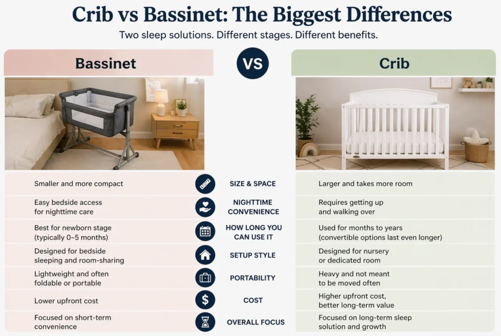 crib vs bassinet biggest differences comparison chart