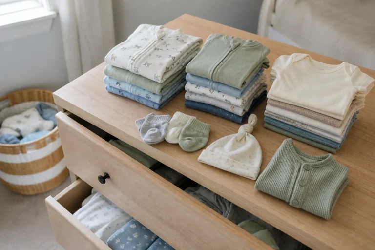 How many newborn clothes do I need folded newborn sleepers and bodysuits in a nursery drawer