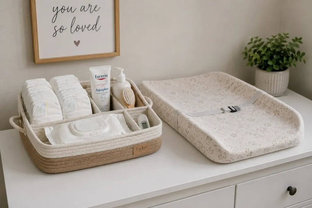 Newborn diaper station essentials for the first 3 months