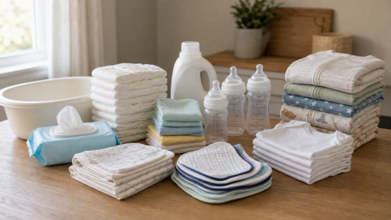 Walmart newborn essentials with diapers wipes bottles sleepers burp cloths and laundry detergent